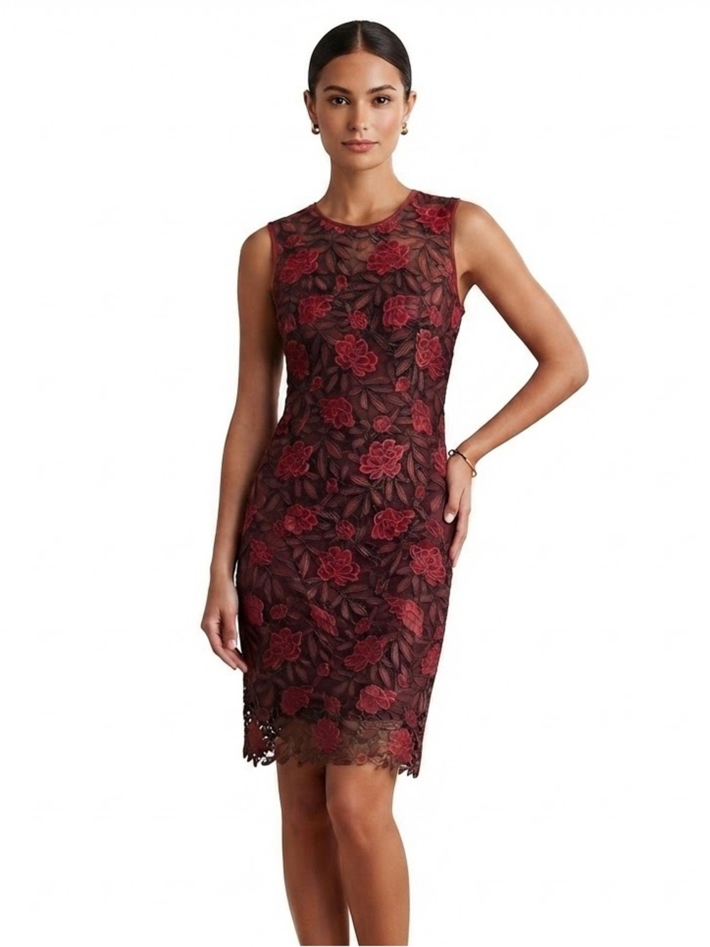 NWT White House Black Market Burgundy Tonal Lace Sheath Dress